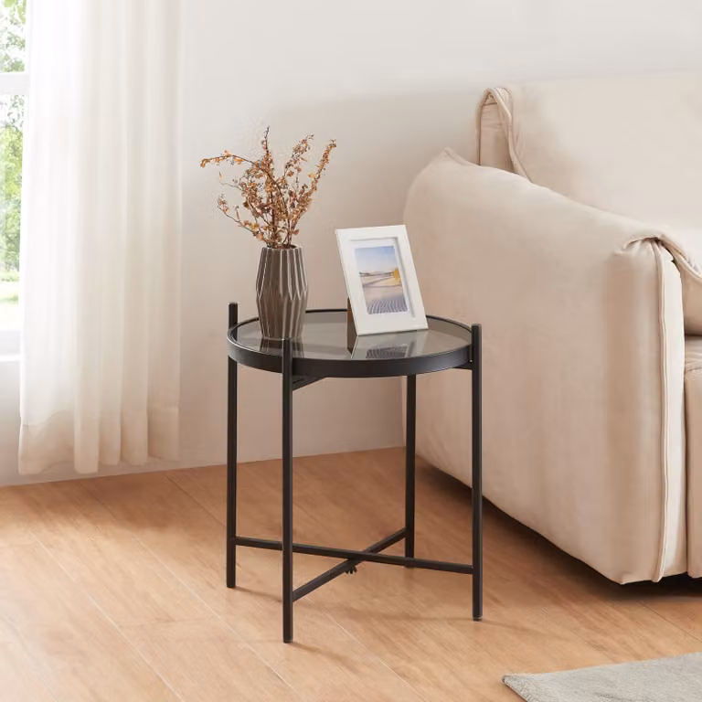 Tavolino 'Lier' con piano in vetro rotondo 41,5 x 46 cm nero