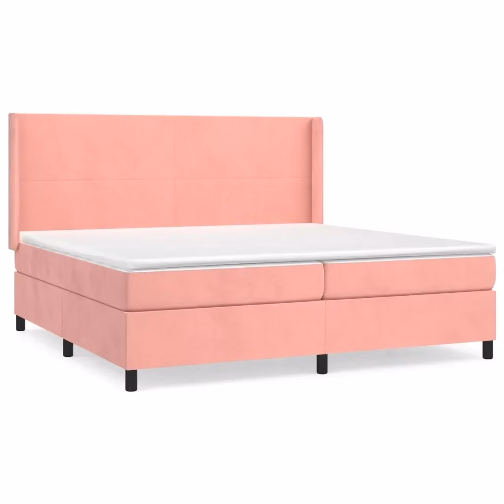 vidaXL Giroletto a Molle con Materasso in Velluto Rosa e Bianco L/P/H: 200 x 200 x 128 cm – 2