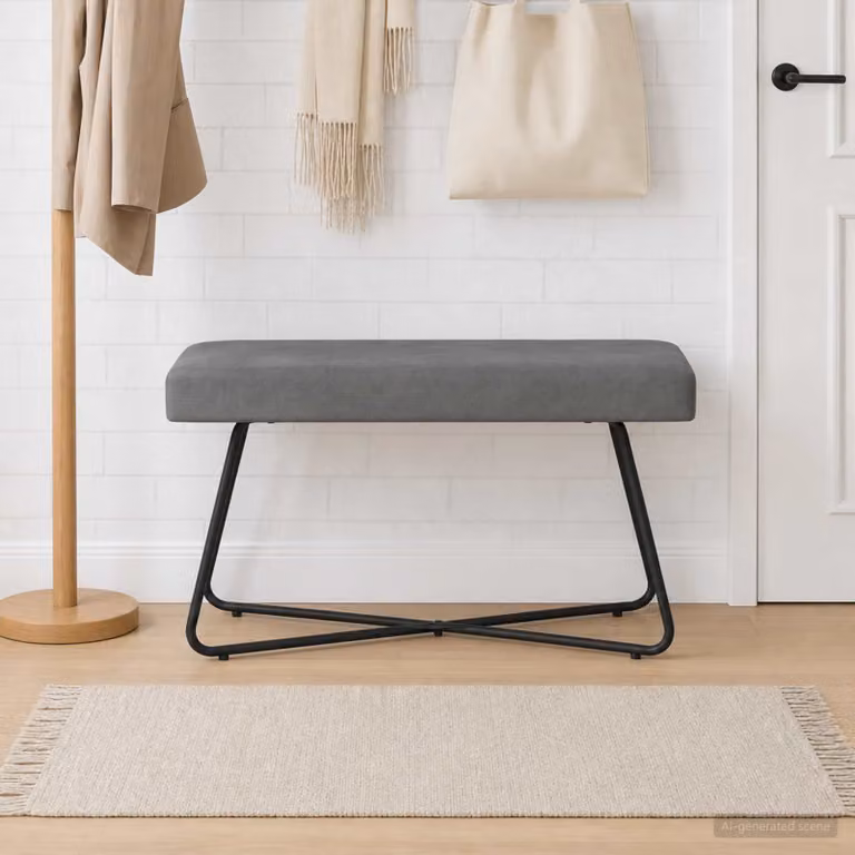 Panchina moderna vidaXL in velluto grigio con struttura in metallo e MDF L 80 x P 40 x H 45 cm