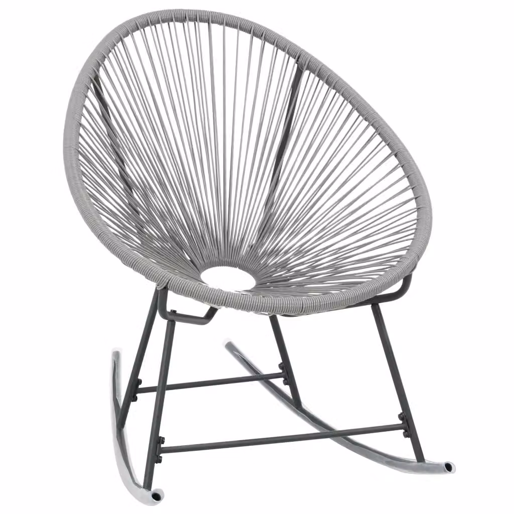 Sedia a dondolo da esterno moderna vidaXL in rattan grigio con struttura in metallo