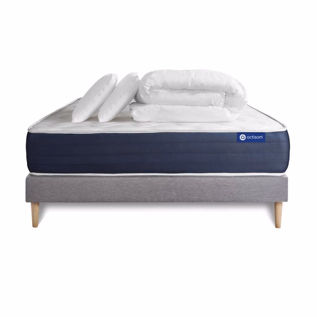 Pacchetto letto completo Actilatex Sleep con materasso ibrido in lattice e memory foam, box spring con doghe, 2 cuscini e piumino, L/P: 200 x 200 cm – 2