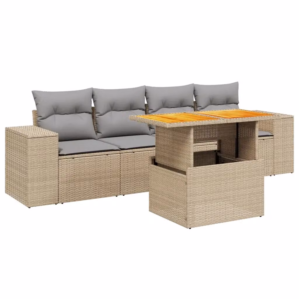 vidaXL Set Divano da Giardino 5 pz in Polyrattan con Cuscini Beige e Grigio – 2
