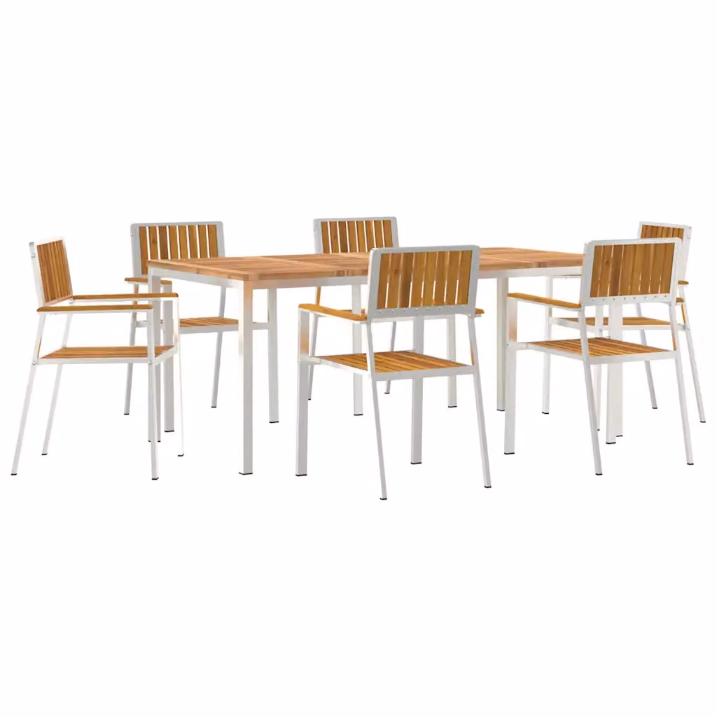 Set da pranzo per esterni vidaXL in legno di acacia e acciaio inossidabile, 7 pezzi, L/P/H: 180 x 90 x 75 cm