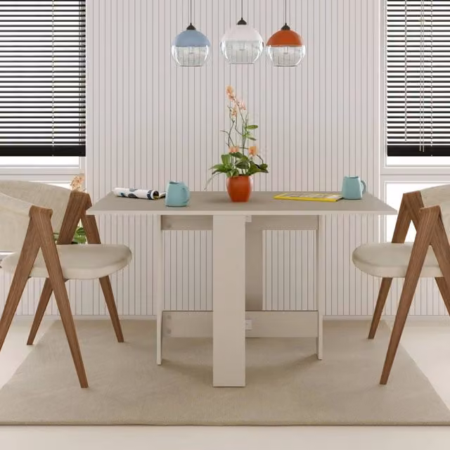 Tavolo pieghevole salvaspazio Artemio Veriaffari colore beige con piano ribaltabile in MDF opaco