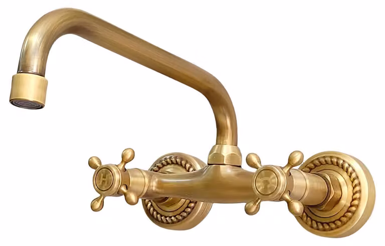 Miscelatore da cucina, montaggio a parete, ottone anticato, girevole a 180°, portata di 27 cm
