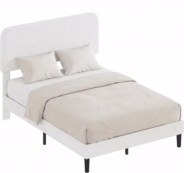 Letto Matrimoniale Imbottito con Testiera Regolabile in Altezza e Doghe di Legno ¨C Zephmum ¨C Bianco