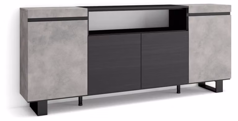 Mobile contenitore, dimensioni 200x87x35 cm, 4 ante, design moderno, colore grigio cemento