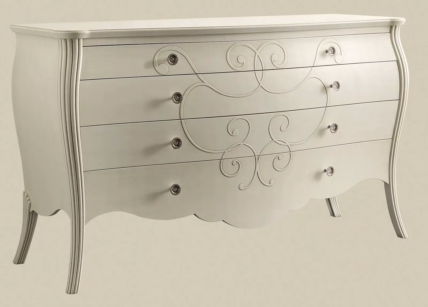 Comò in legno bombato con 4 cassetti Mobili 2G grezzo L: 170 cm, P: 60 cm, H: 98 cm – 3