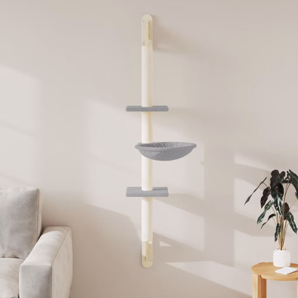 Albero per gatti vidaXL con tiragraffi in sisal e amaca, Grigio, Altezza: 142,5 cm