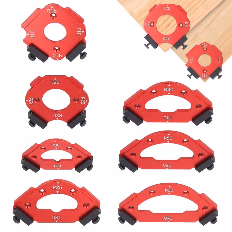 Modello per fresa circolare, per fresa radiale, in lega di alluminio, set da 7 pezzi, diametri da R10 a R60, spessori da T10 a T60