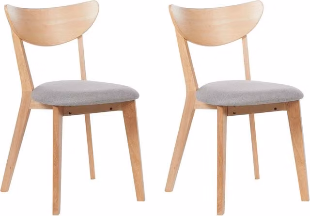 Set di 2 sedie da pranzo BELIANI in legno di gomma con seduta imbottita in tessuto, colore marrone e grigio, design moderno per cucina e sala da pranzo, L: 48 cm, P: 46 cm, H: 80 cm