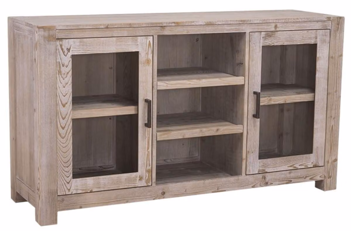 Mobile contenitore "Casa Padrino" in stile rustico, realizzato in legno massello, finitura naturale, dimensioni 160 x 47 x 90 cm (altezza)
