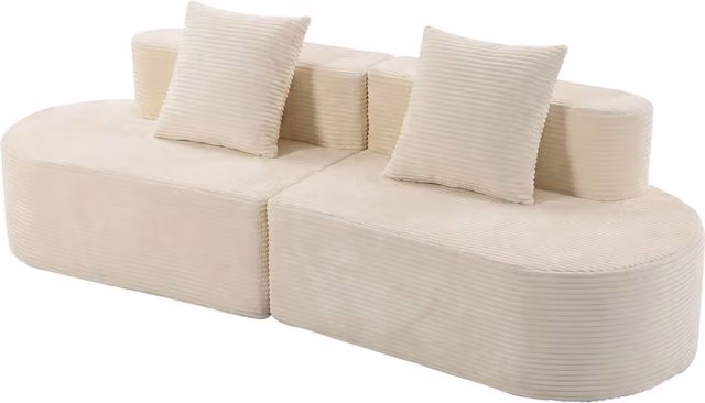 Divano 3 Posti Curvo HOMCOM in Velluto a Coste con 2 Cuscini, Beige, L: 245 cm