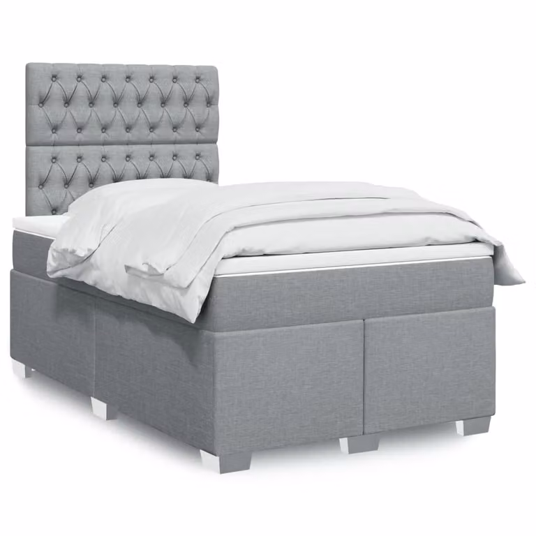 vidaXL Giroletto a Molle con Materasso Ibrido in Tessuto Grigio e Bianco L/P/H: 120 x 190 x 76,7 cm