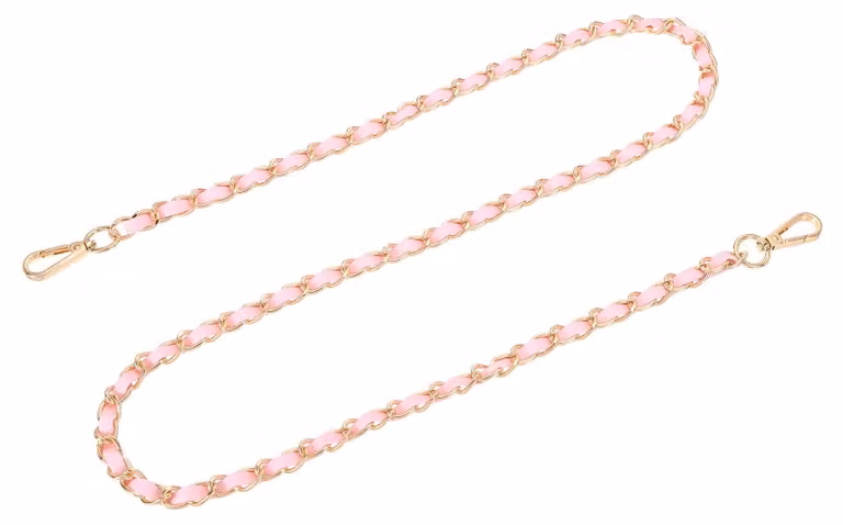 Catena piatta da 120 cm, cinturino rosa + catena dorata