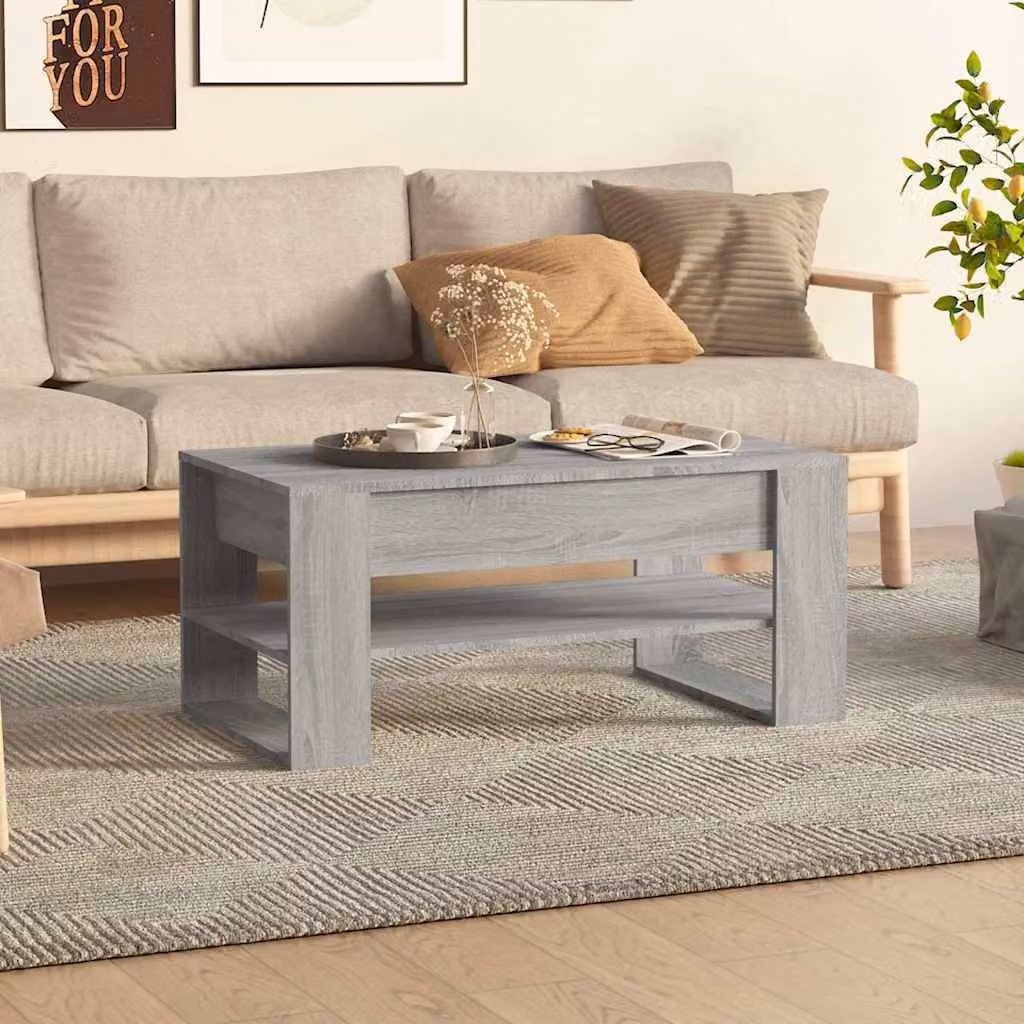vidaXL Tavolino da Salotto Moderno in Legno Multistrato Grigio L: 102 cm, P: 55 cm, H: 45 cm