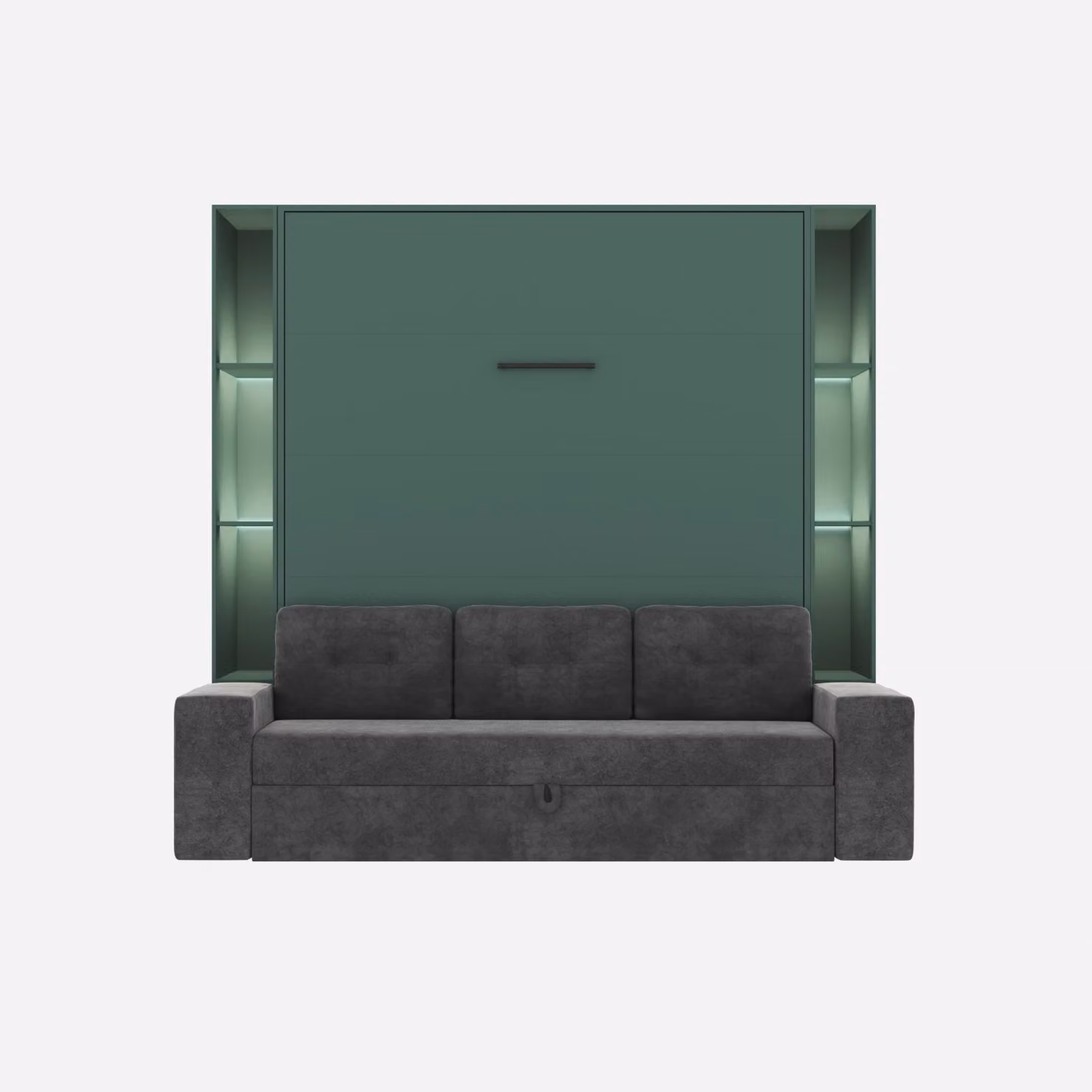 SMARTBett SET Letto a scomparsa M3 160x200 (profondità 55cm) verticale incl. divano antracite + 2 mensole LED STA.2.0021 Verde pietra
