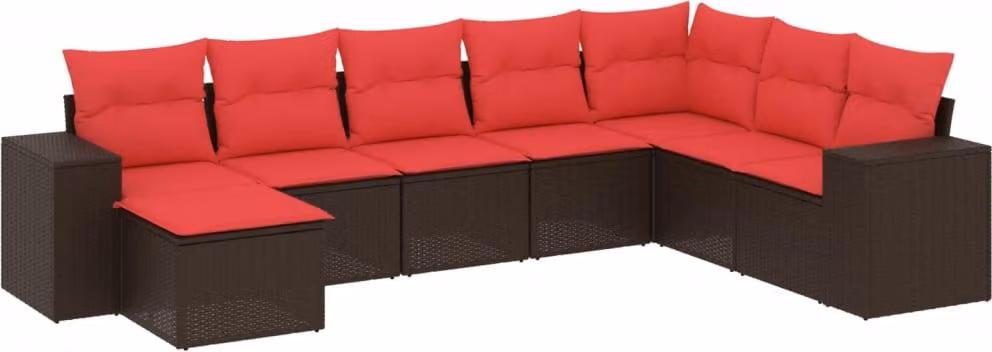 Set Divani da Giardino 8 pz con Cuscini Marrone in Polyrattan
