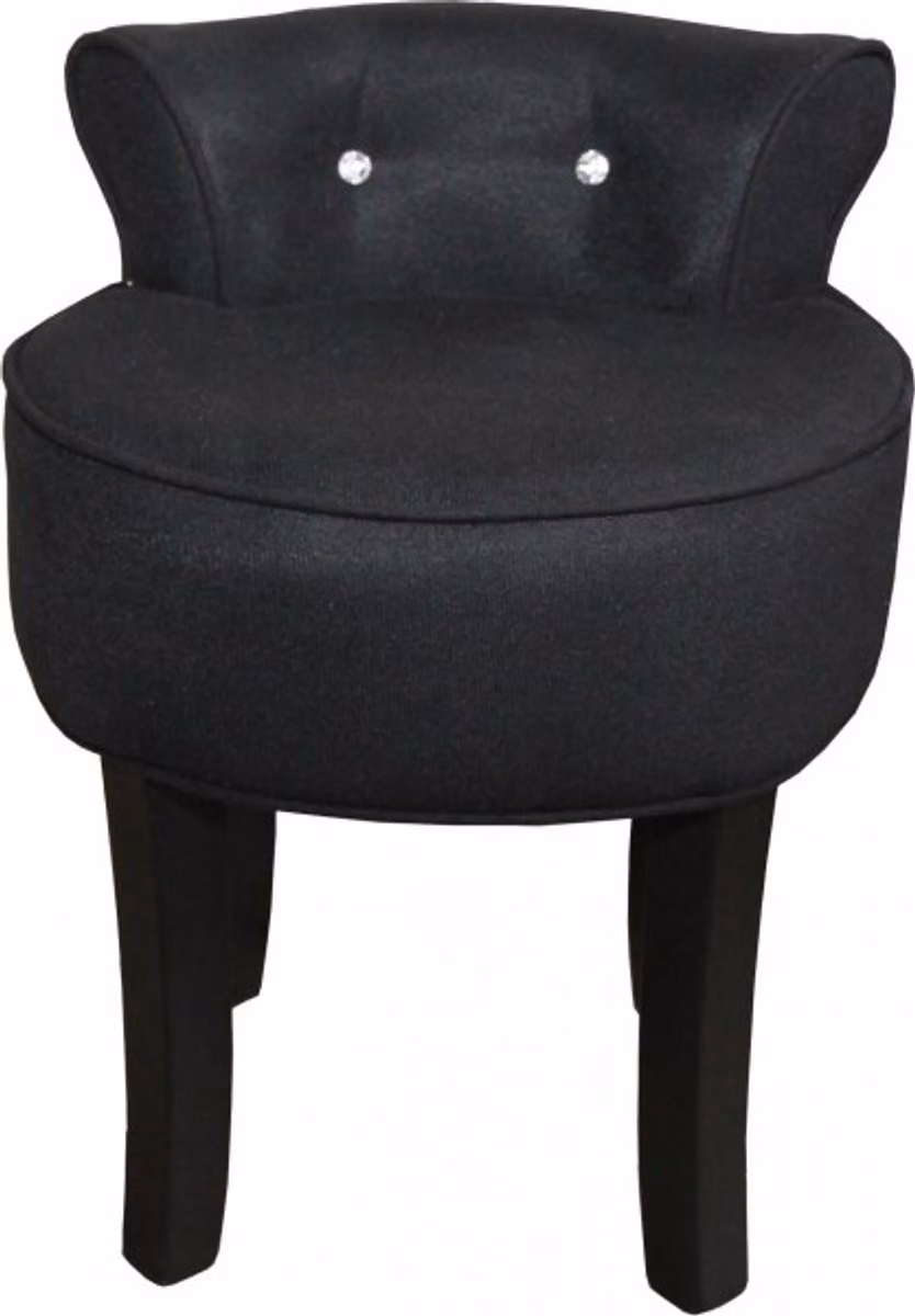 Casa Padrino Sgabello di design Boston nero / nero con pietre luccicanti - Sedia da toilette barocca