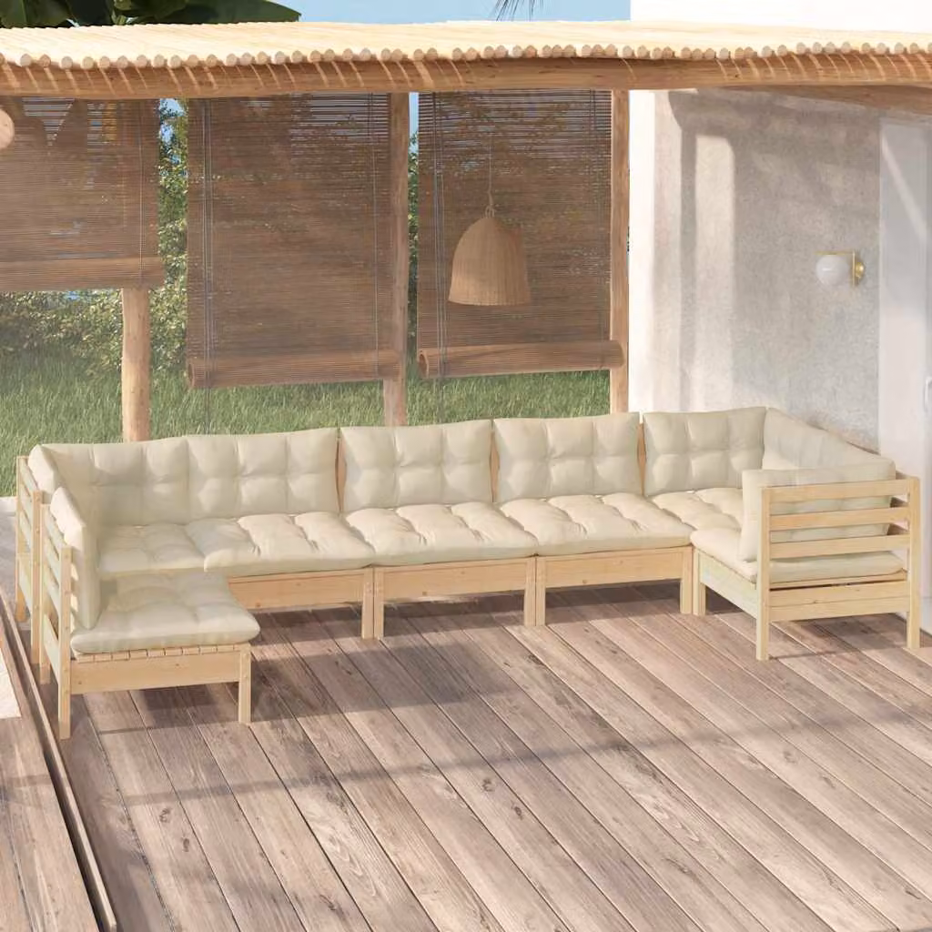 vidaXL Set Salotto da Giardino Moderno a L in Legno di Pino con Cuscini Beige 7pz