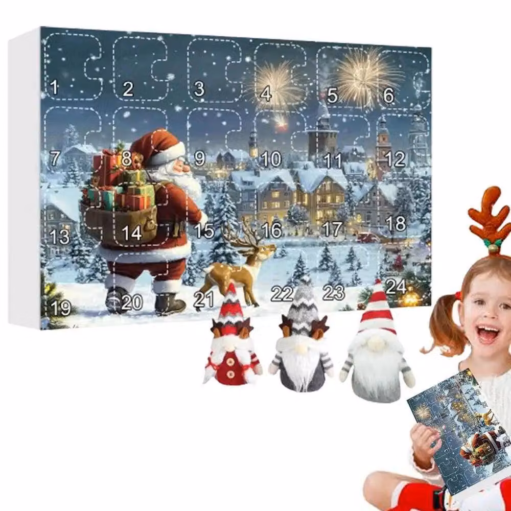 Calendario dell'Avvento - Bambole dei folletti. Calendario dell'Avvento - Calendario di Natale in peluche. Scatola calendario dell'Avvento