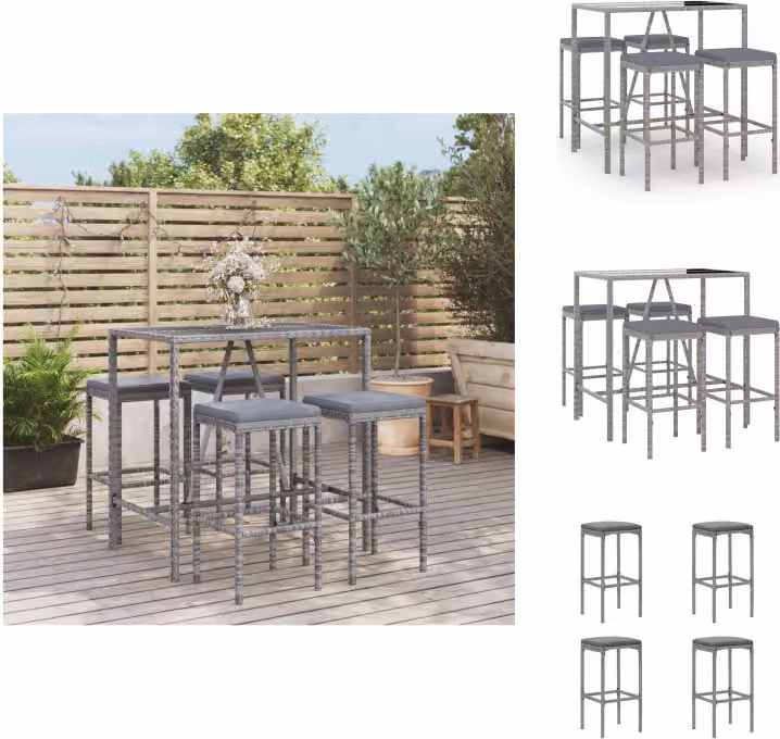 vidaXL Set bar da giardino 5 pezzi con cuscini in poly rattan grigio - Set di mobili da giardino