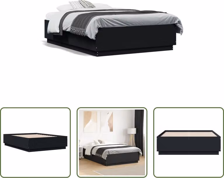 The Living Store Struttura letto nera 135x190 cm in materiale ligneo