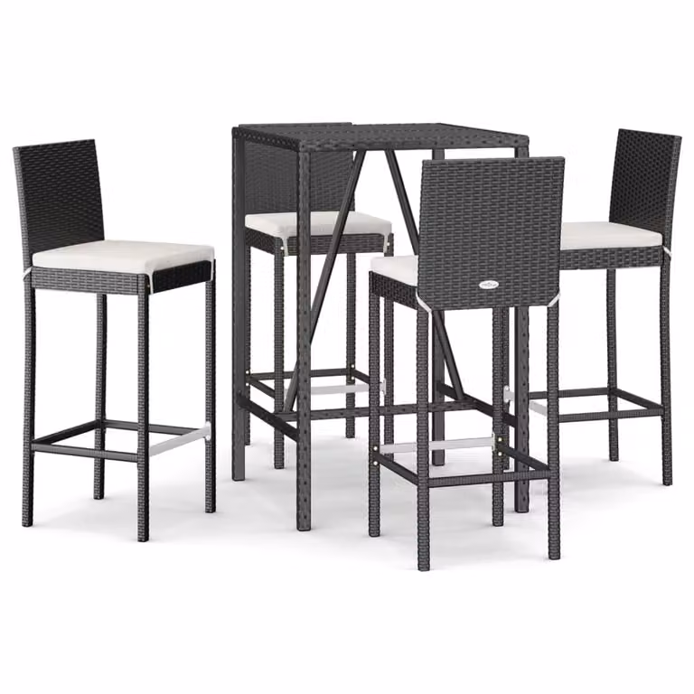 Set Bar da Giardino 5 pz con Cuscini in Polyrattan Nero