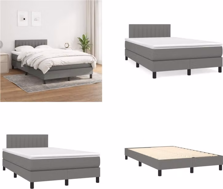 vidaXL Letto boxspring con materasso in tessuto grigio scuro 120x200 cm - Letto boxspring - Boxspringbetten - Bett - Schlafzimmermöbel