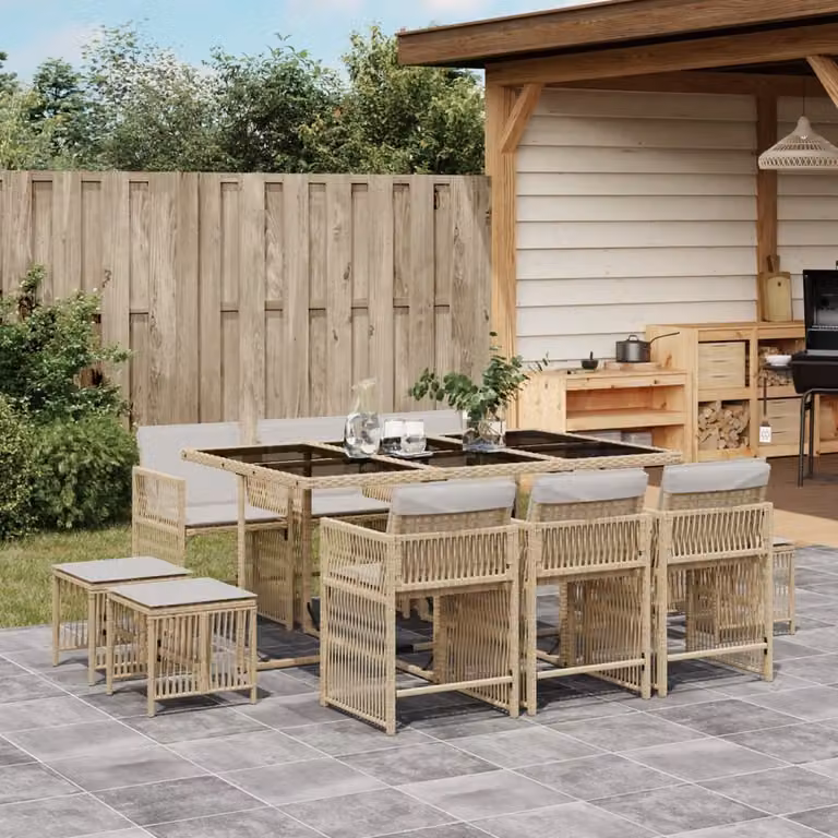 Maison Exclusive - Set da Pranzo da Giardino 11 pz con Cuscini Beige in Polyrattan