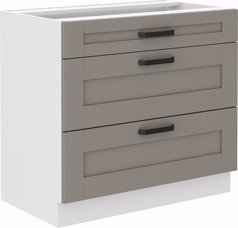 Armadietto inferiore con cassetti LAILI - larghezza 80 cm, grigio chiaro / bianco