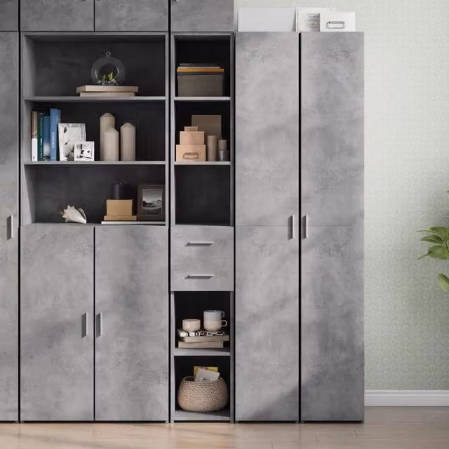 Credenza Buffet Armadio da Cucina e Soggiorno Design Mania Grigio Cemento in Legno Multistrato L: 30 cm, P: 42,5 cm, H: 185 cm