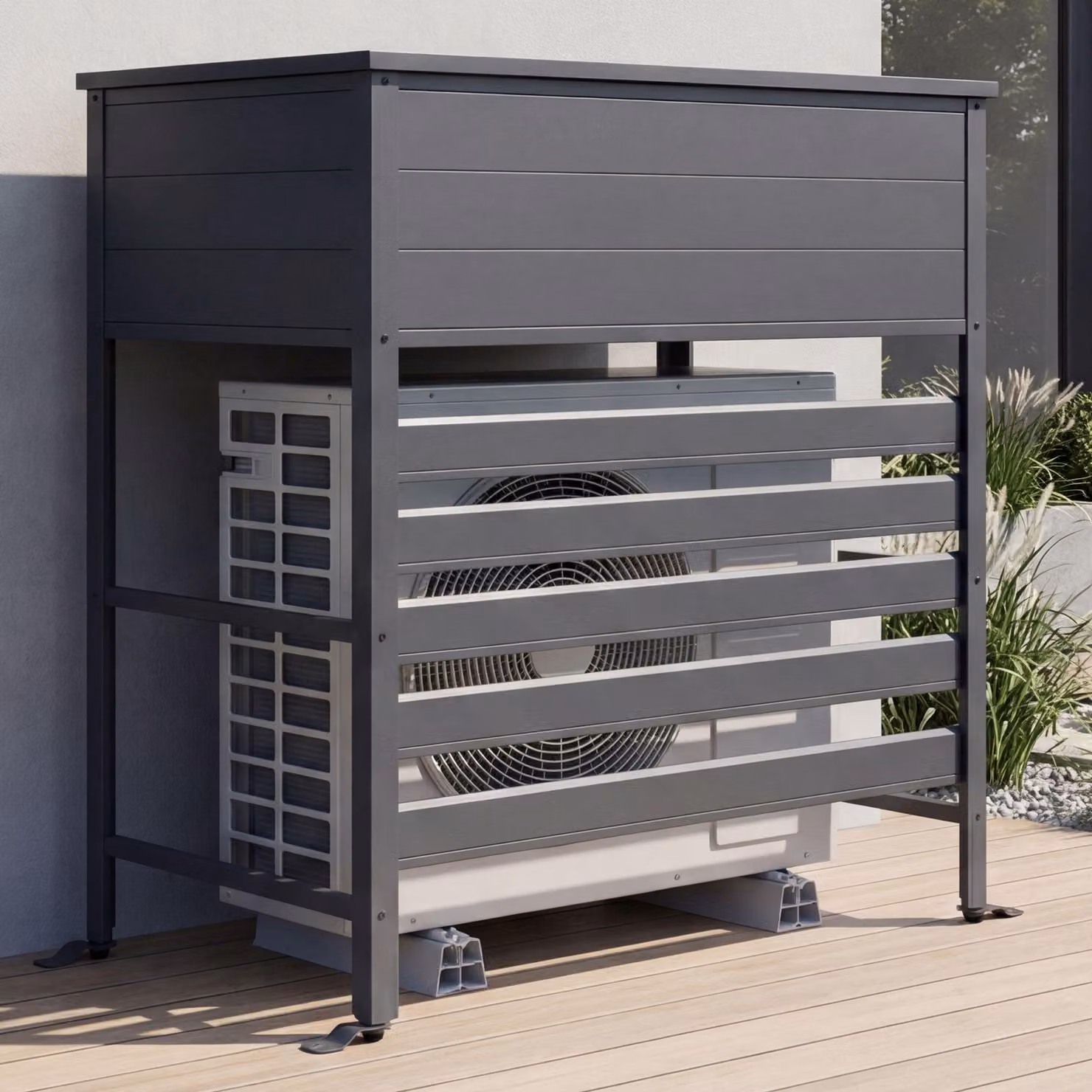 Rivestimento in alluminio per climatizzatore/scambiatore di calore MCW-P94, copertura contenitore 110x96x43 cm ~ antracite