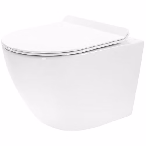 Rea - Wc Sospeso Carter Wc In Ceramica Senza Brida - Sedile In Duroplast Softclose - Abbassamento Automatico Con Chiusura Rallentata (Bianco)