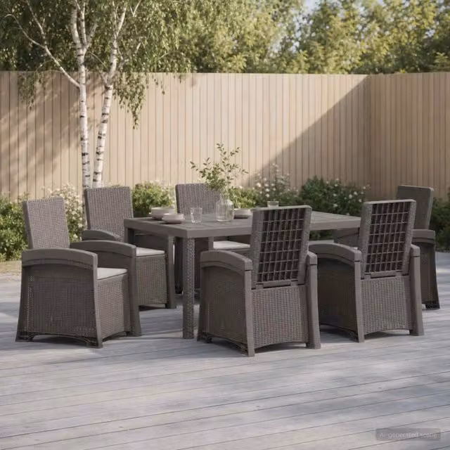 Set da pranzo da giardino moderno vidaXL in polyrattan grigio con tavolo rettangolare e 6 sedie – 1
