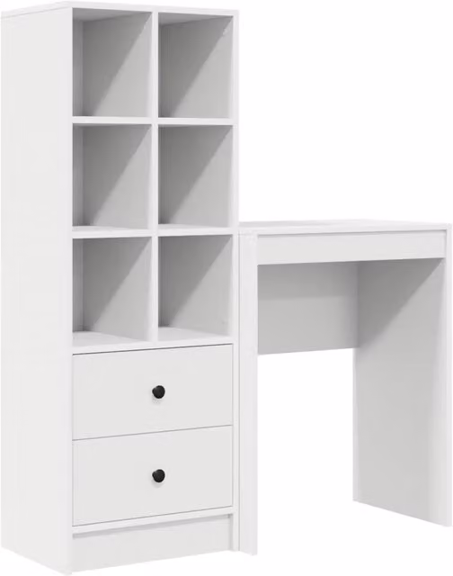Scrivania | Tavolo da Ufficio con cassetto con lo scaffale 2 pz Bianco