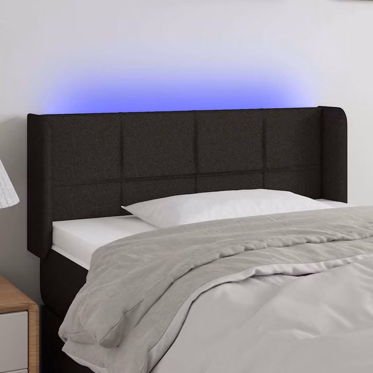 Testiera per letto vidaXL in tessuto nero con illuminazione LED e porta di ricarica USB, L: 93 cm, P: 16 cm, H: 78-88 cm