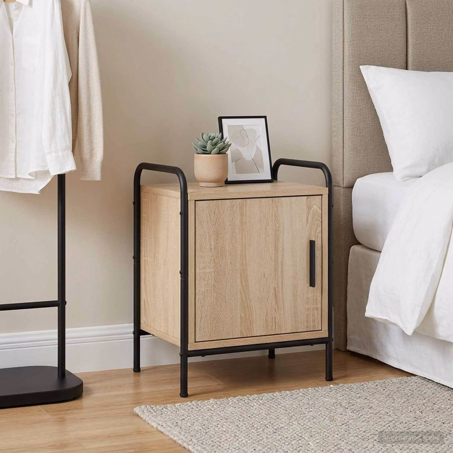 vidaXL Armadio da Notte Moderno in Legno e Metallo, Colore Marrone e Nero, L 40 cm x P 30 cm x H 50 cm
