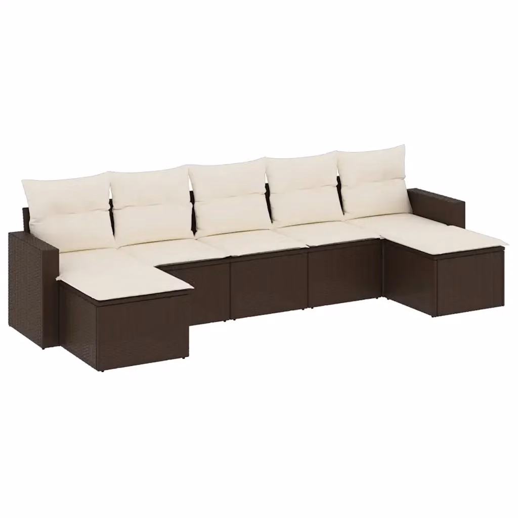 Set di divani da giardino vidaXL 7 pz in polyrattan marrone con cuscini bianchi e struttura in metallo a forma di L – 2
