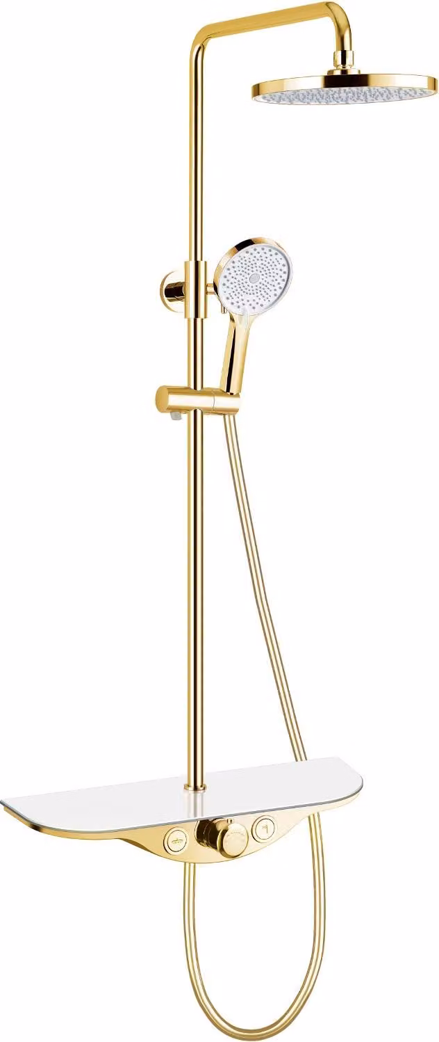 Mexen Exxo set doccia esterno con soffione e miscelatore, oro/bianco - 78113-25