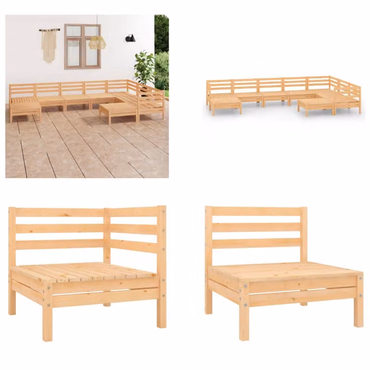 vidaXL 9 pezzi set salotto da giardino pino massiccio - set salotto da giardino - set salotto da esterno - divano in legno - divano da giardino in legno
