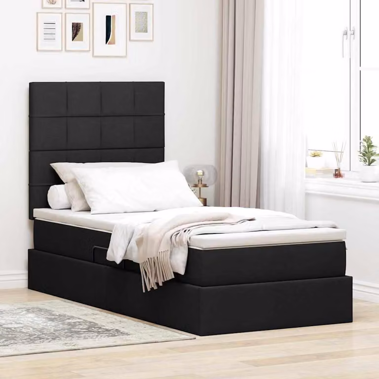 Letto con contenitore e illuminazione LED vidaXL, colore nero, L/P/H: 200 x 90 x 128 cm