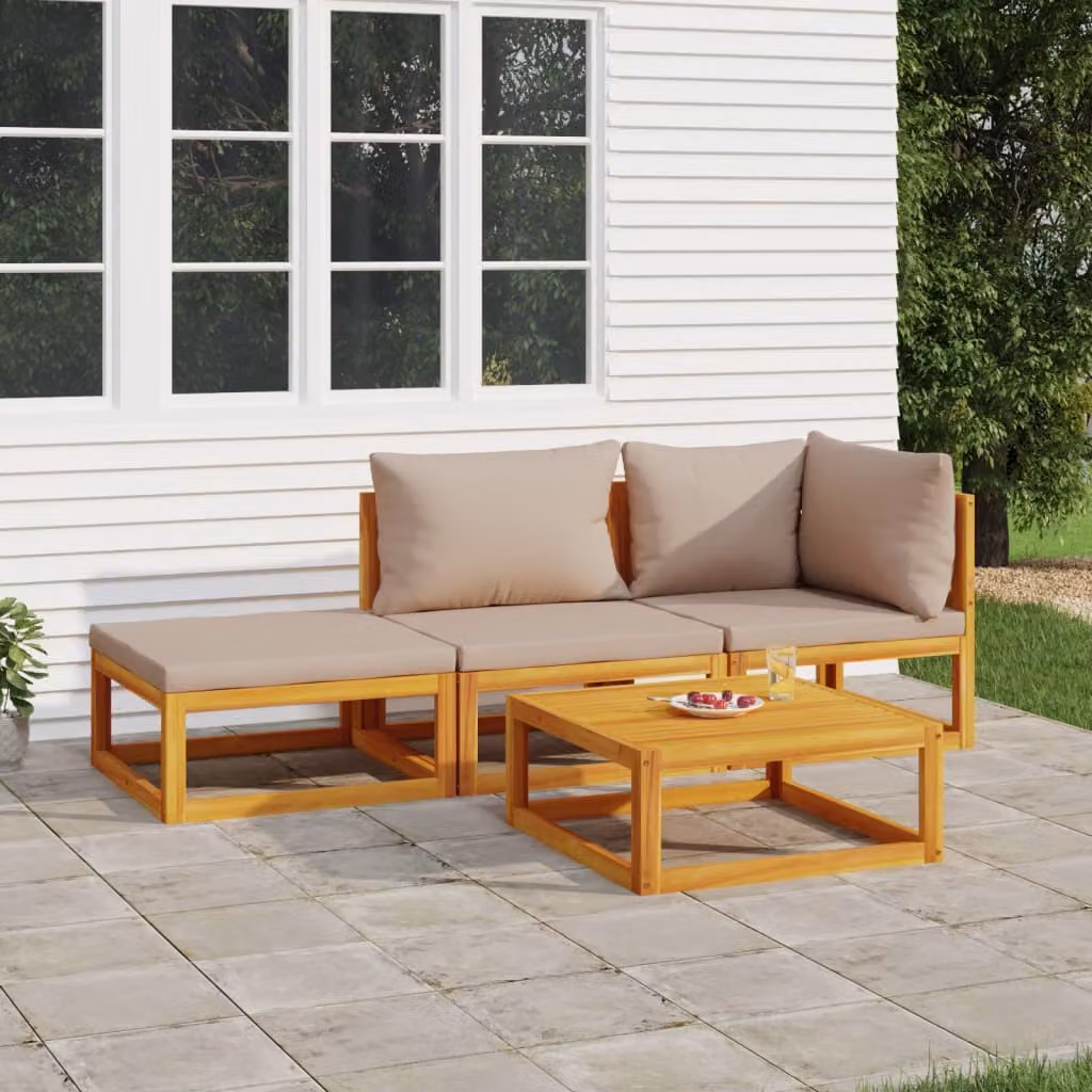 Set Salotto da Giardino vidaXL 4pz in Legno di Acacia con Cuscini Beige e Marrone