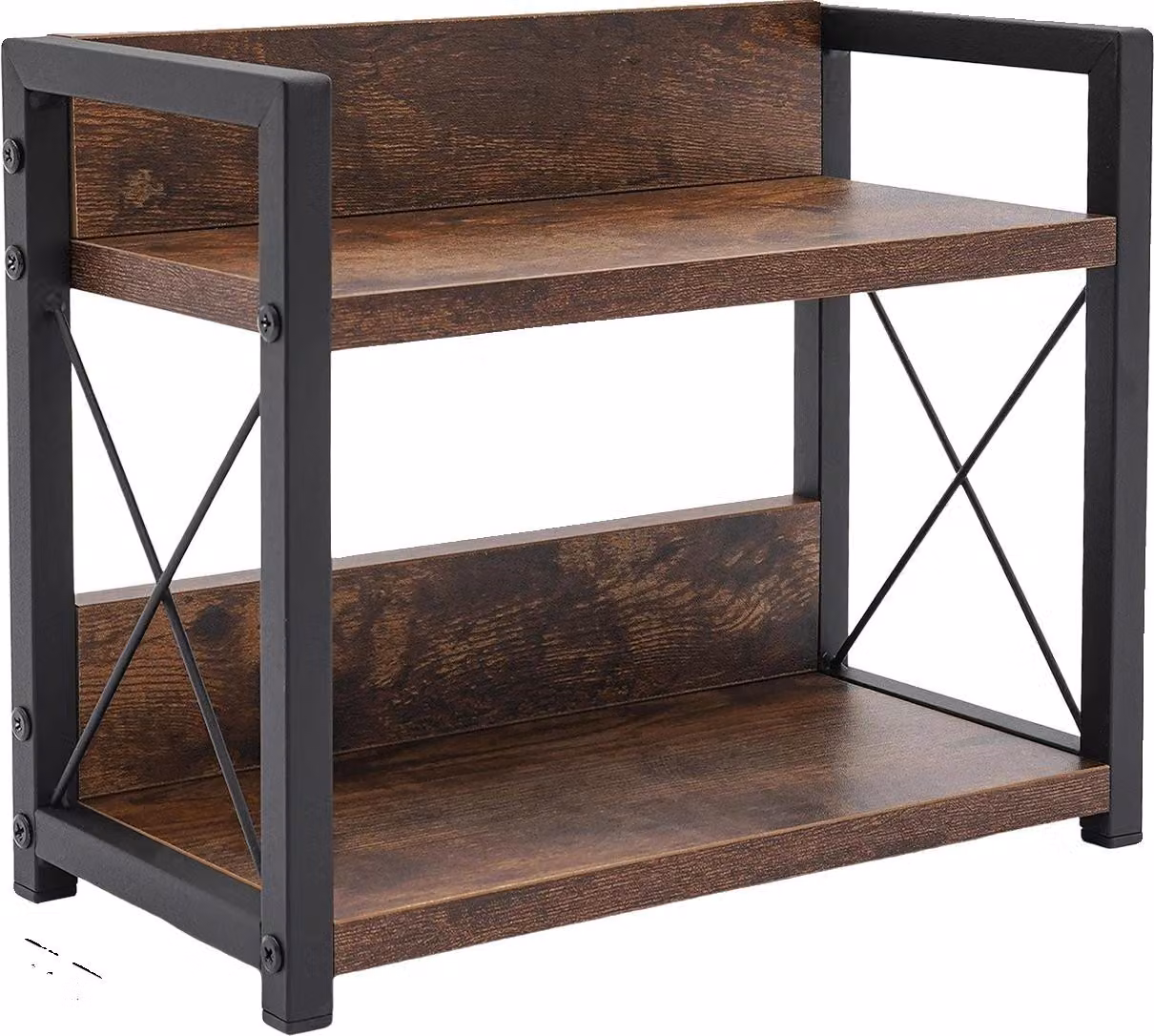 Ripiano portaoggetti per cucina, design a 2 livelli, struttura resistente in MDF e ferro, colore marrone, 2 livelli, colore marrone, 2 livelli