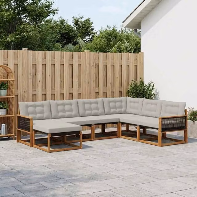 Set di divani da esterno 8 pz Naturale e Grigio Chiaro 3381615