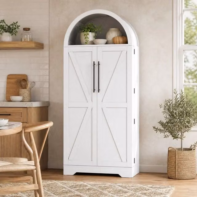 Armadio multifunzione moderno in MDF bianco per cucina o soggiorno con ante a battente e ripiani interni L/P/H: 70 x 40 x 165 cm