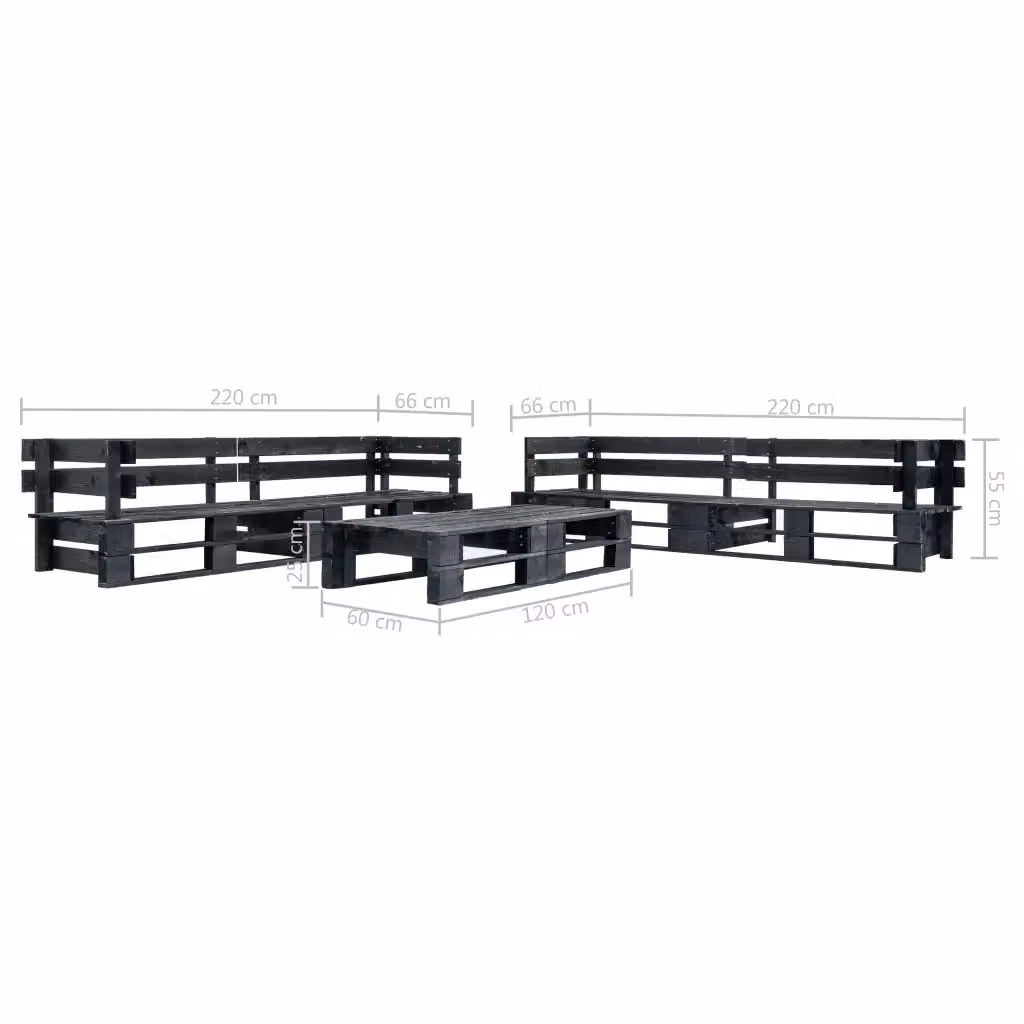 Set di Divani da Giardino vidaXL in Legno di Pino Trattato con Cuscini Neri, 6 Pezzi, Forma a L – 2