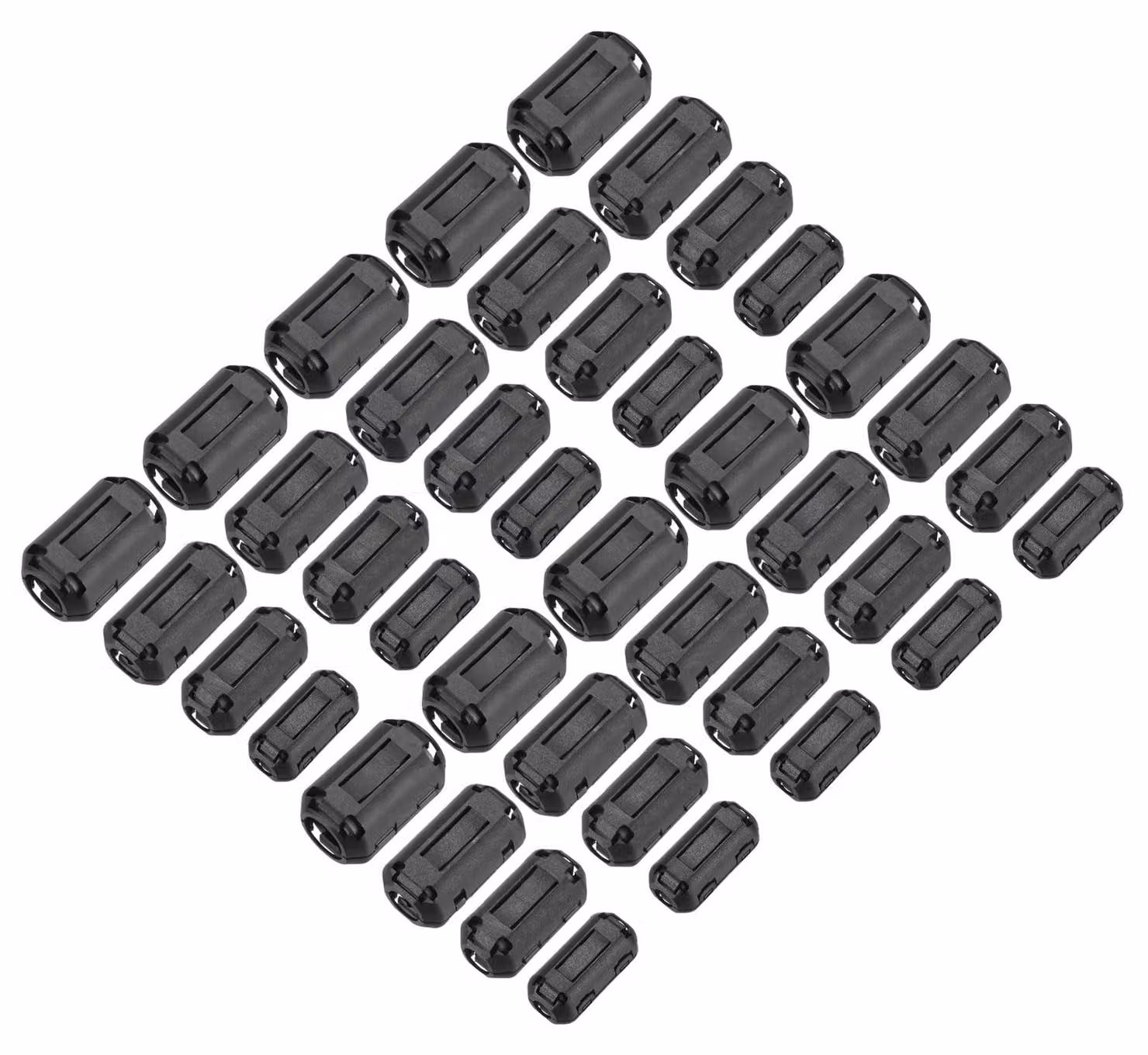40 anelli ferromagnetici, 4 dimensioni, da 5 a 13 mm, sistema a incastro, colore nero