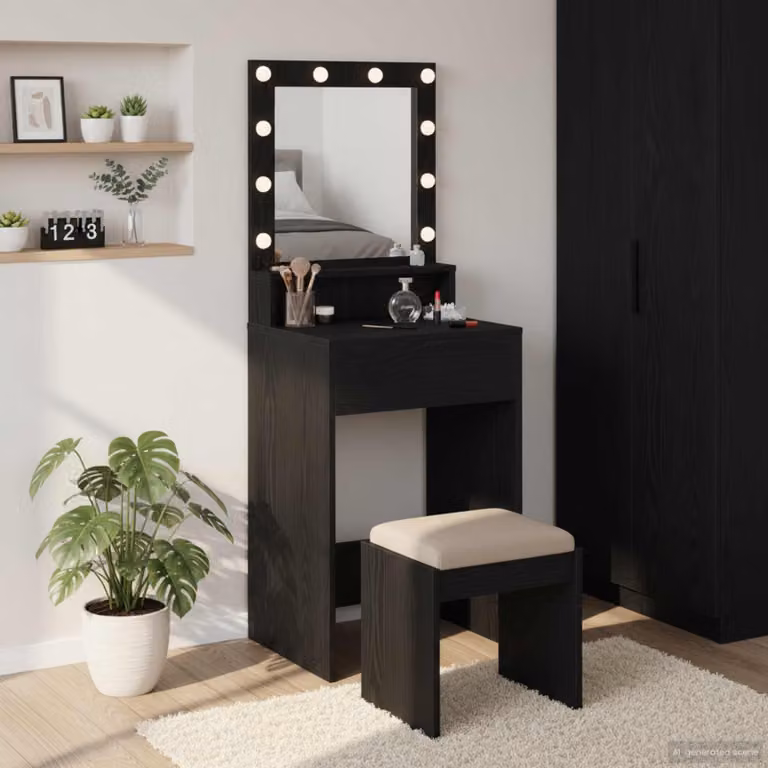 vidaXL Tavolo da Trucco Moderno in Rovere Nero L/P/H: 50 x 41 x 135 cm
