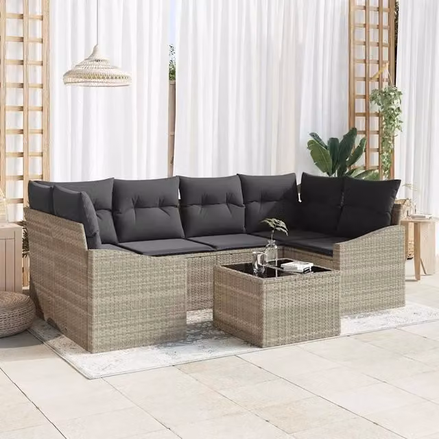 Set di divani 7 pz Grigio chiaro e grigio scuro polyrattan 3355291